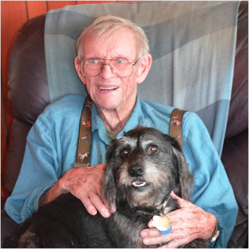 Meals on Wheels participant with his dog - Pet Pantry